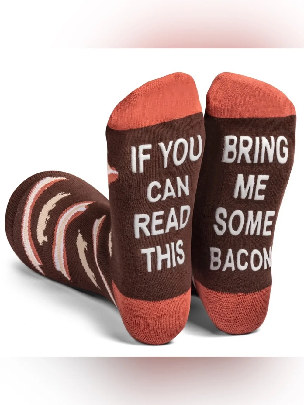 Lackey Novelty Bacon Graphic Crew Socks - Brown/Rust, One Size Fits Most